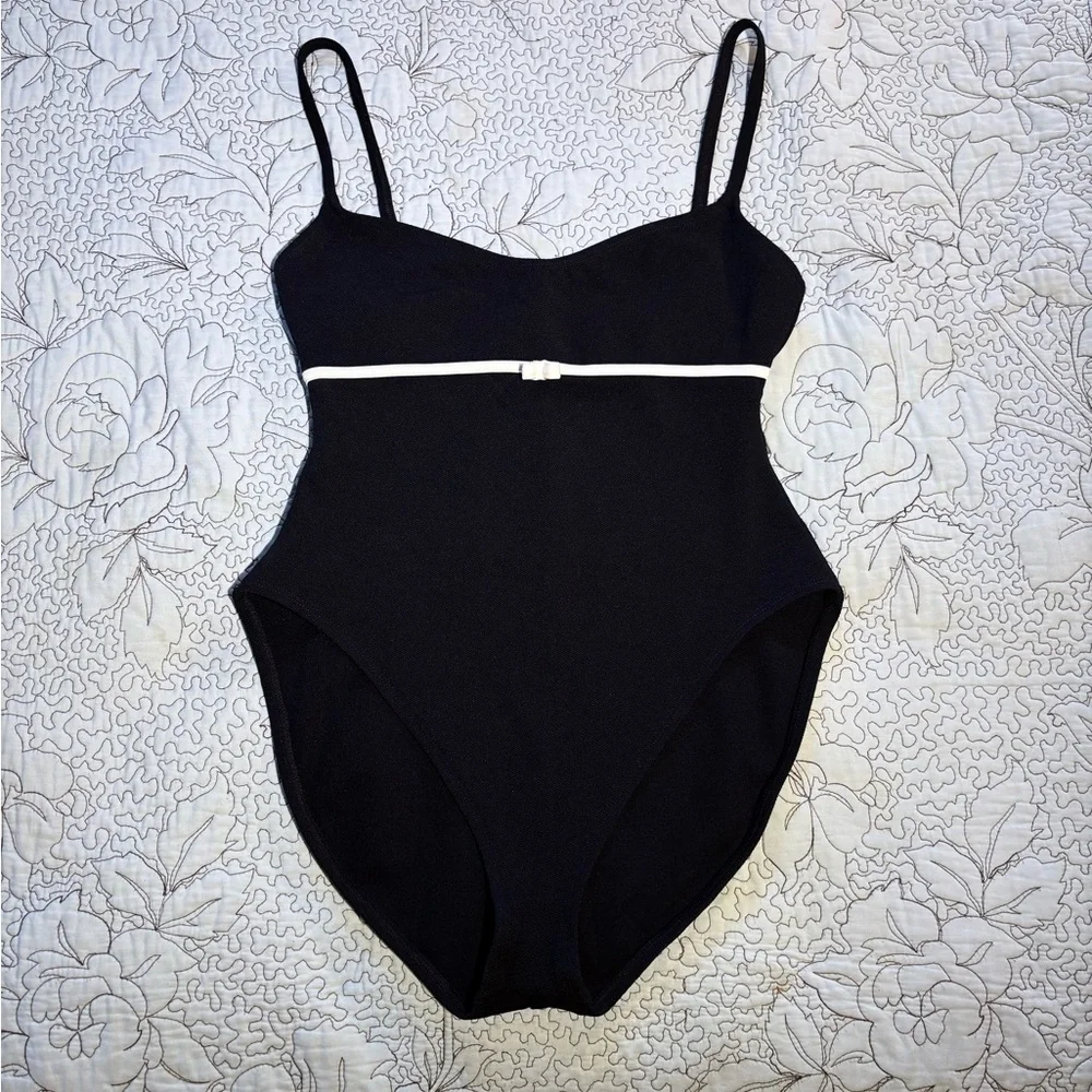 Vintage Oscar de la Renta Black White Bow One Piece Swimsuit Sz 14💛